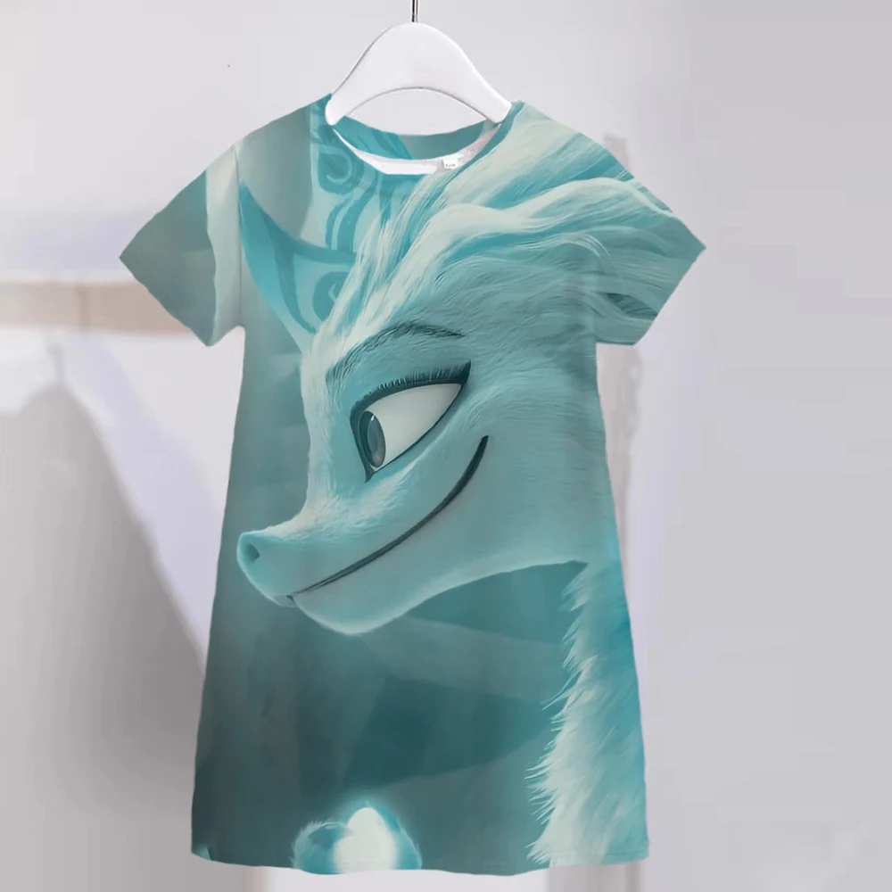 Girls Disney Dragon Hunting Legend RAYA T-Shirt Cartoon Cute Printing 3D Girls Clothes T-Shirt dress Kids 2022 Summer T-Shirt