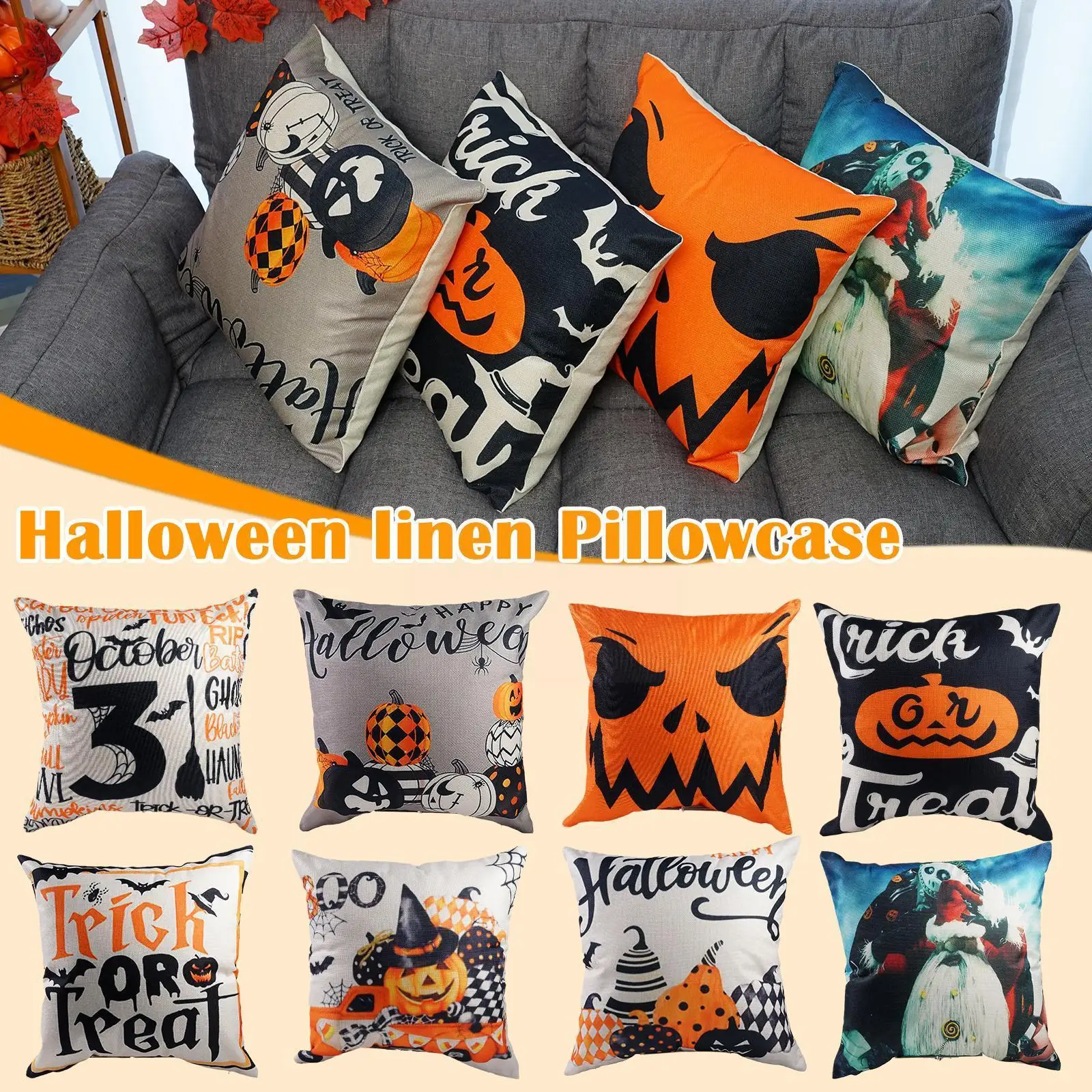 

Halloween Pillow Covers Halloween Decor Pumpkin Throw Pillowcase Orange Black Linen Cushion Case for Home Decoration Sofa C Z7X3