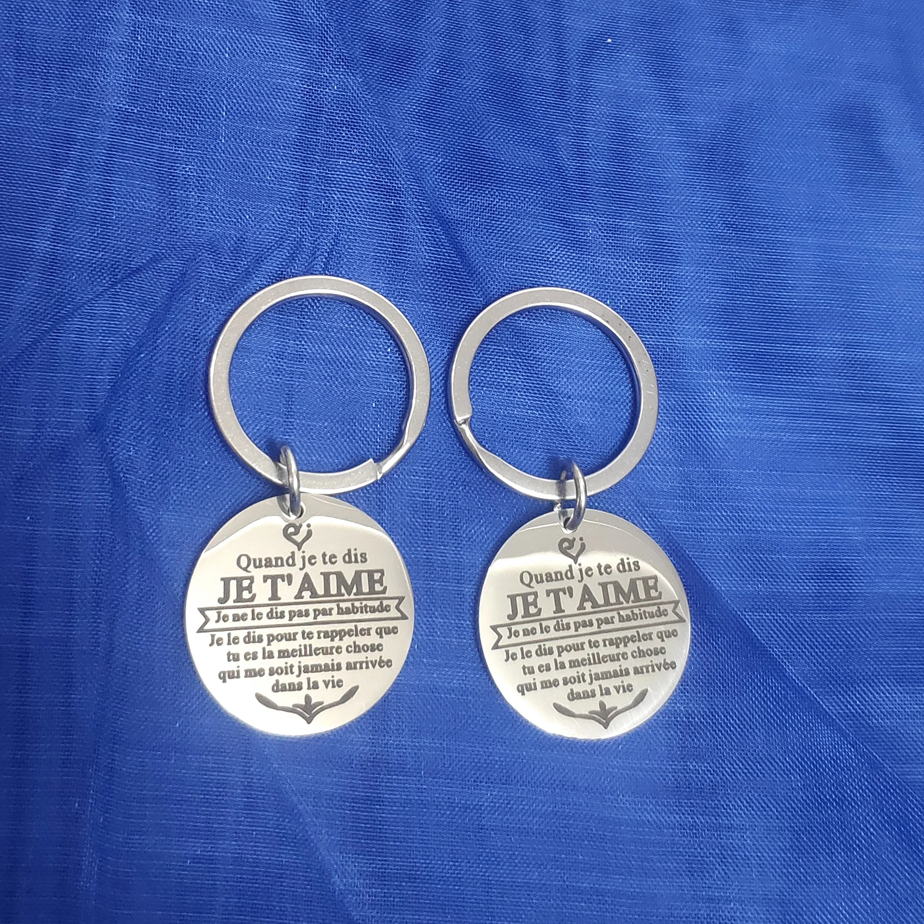 

Parents Children Friends Couple Ornaments Graduation Keyring Quand Je Te Dis JE T'AIME Car Keys Keychain Stainless Steel Pendant