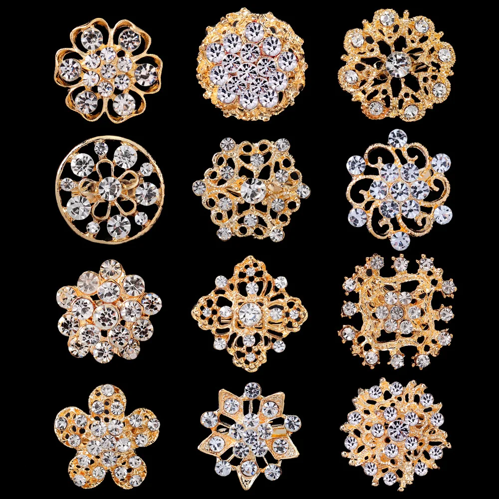 12PCS Fashion Small Brooch Sets for Women and Men Crystal Rhinestone Brooch Pins Suit Coat Dress Alloy Accessories Jewelry Gifts