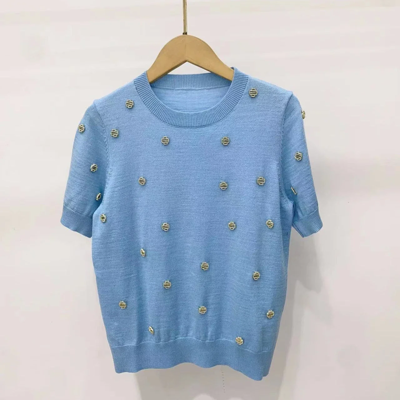 

2023 Summer New Solid Color Knitted Short-sleeved Pullover Women