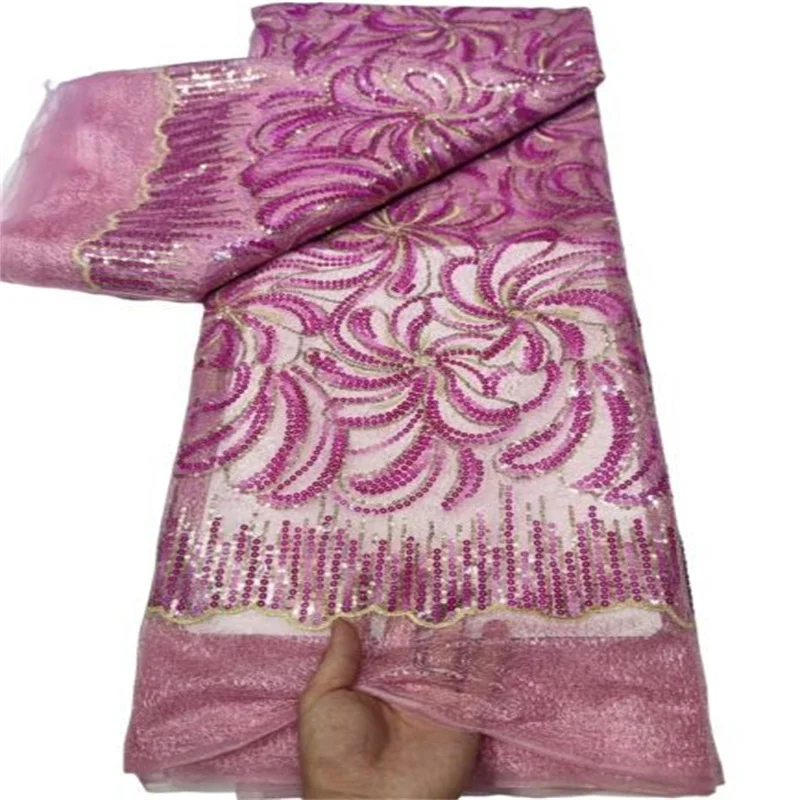 

Розовая новейшая фиолетовая африканская кружевная ткань с блестками, французская сетчатая кружевная ткань с блестками для вечерние