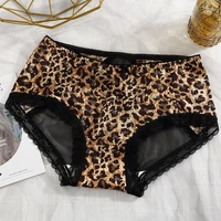 2022 nude seamless leopard print panties womens hot lace underpants transparent mid waist girl ice silk briefs
