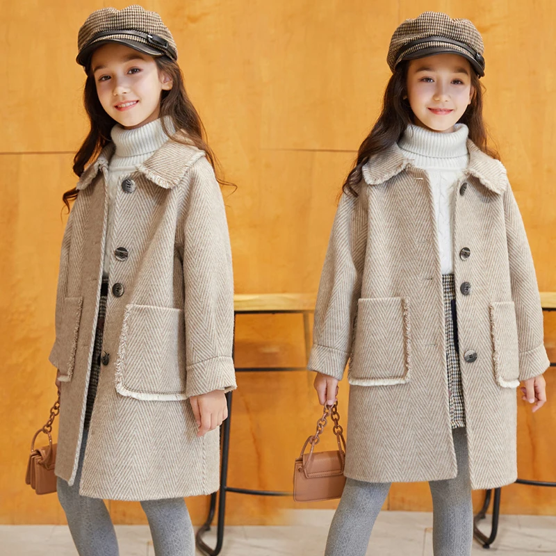 

Spring Autum Jacket Long Girls 3 To 14 Years Kids Clothes Korean Thicken Woolen Coat Whole Outerwear Child Fashion Overcoat 2023