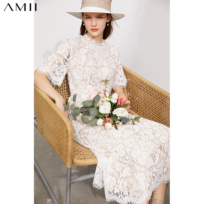 

Женское пляжное платье с круглым вырезом, высокой талией и кружевом