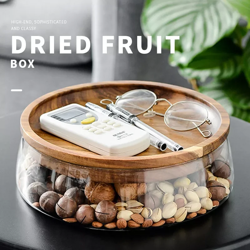 

Wooden Fruit tray nordic style creative double layer glass dried fruit melon seeds nut tray candy storage box storage containers