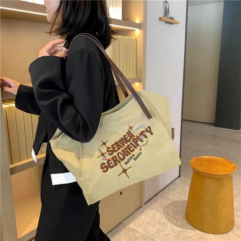 CGCBAG 2023 New Fashion Canvas Tote Bag Lage Capacity Women Shopper Shoulder Bag Casual Letter Embroidery Designer Handbags
