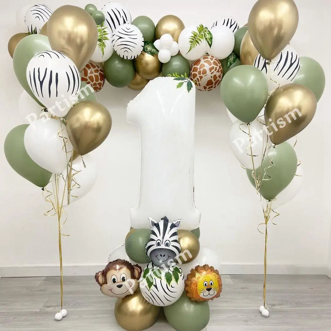 

28PCS Jungle Animal Balloon Kit With White Number Monkey Lion Foil Balls For Kids Birthday Party Decoration DIY Home Supplies