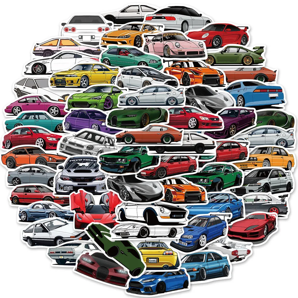 

10/30/50/100pcs Racing Car Stickers Skateboard Bike Motorcycle Travel Luggage Toy Cool Vinyl Decal JDM Sticker Bomb for Kids