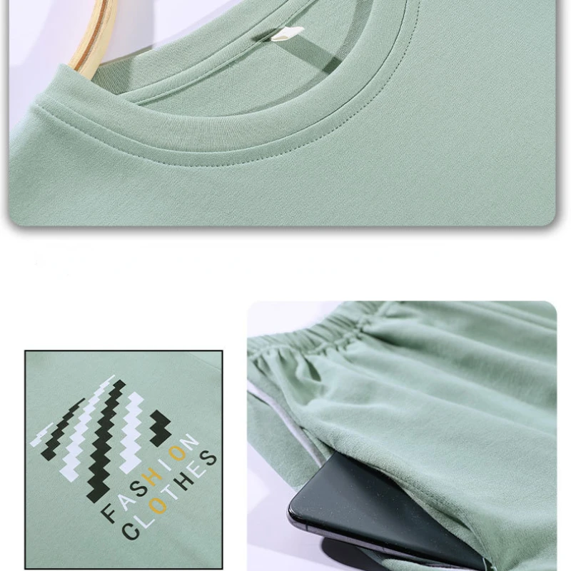 Summer Thin Section Pajamas for Women's Cute and Casual Pure Cotton Three-point Sleeve Shirts Suit Sleepwear with  Round Neck