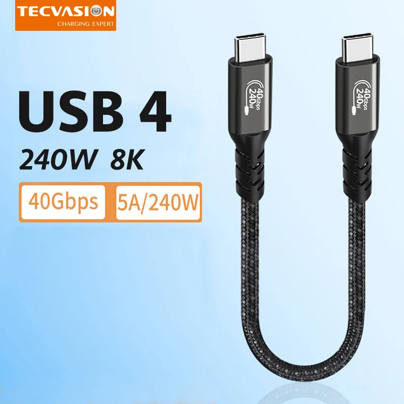 Кабель USB4 40 Гбит/с 240 Вт для Macbook Pro Thunderbolt 4/3 Тип C быстрой зарядки USB C-C Передача