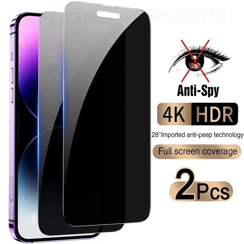 

2PCS Full Cover Anti-Spy Screen Protector For iPhone 12 13 11 14 Pro Max Privacy Glass For iPhone SE 6S 7 8 Plus XS Max XR Glass