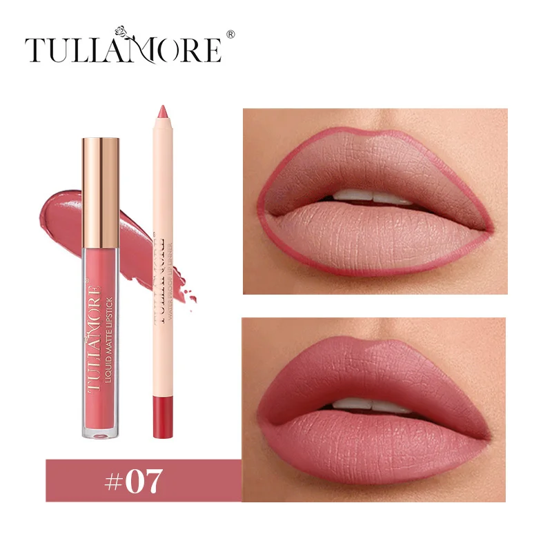 

2pcs/set Lip Liner Pencil Lip Gloss Combination Makeup Velvet Liquid Lipstick Waterproof Sexy Red Lip Contour Tint Kit Cosmetics