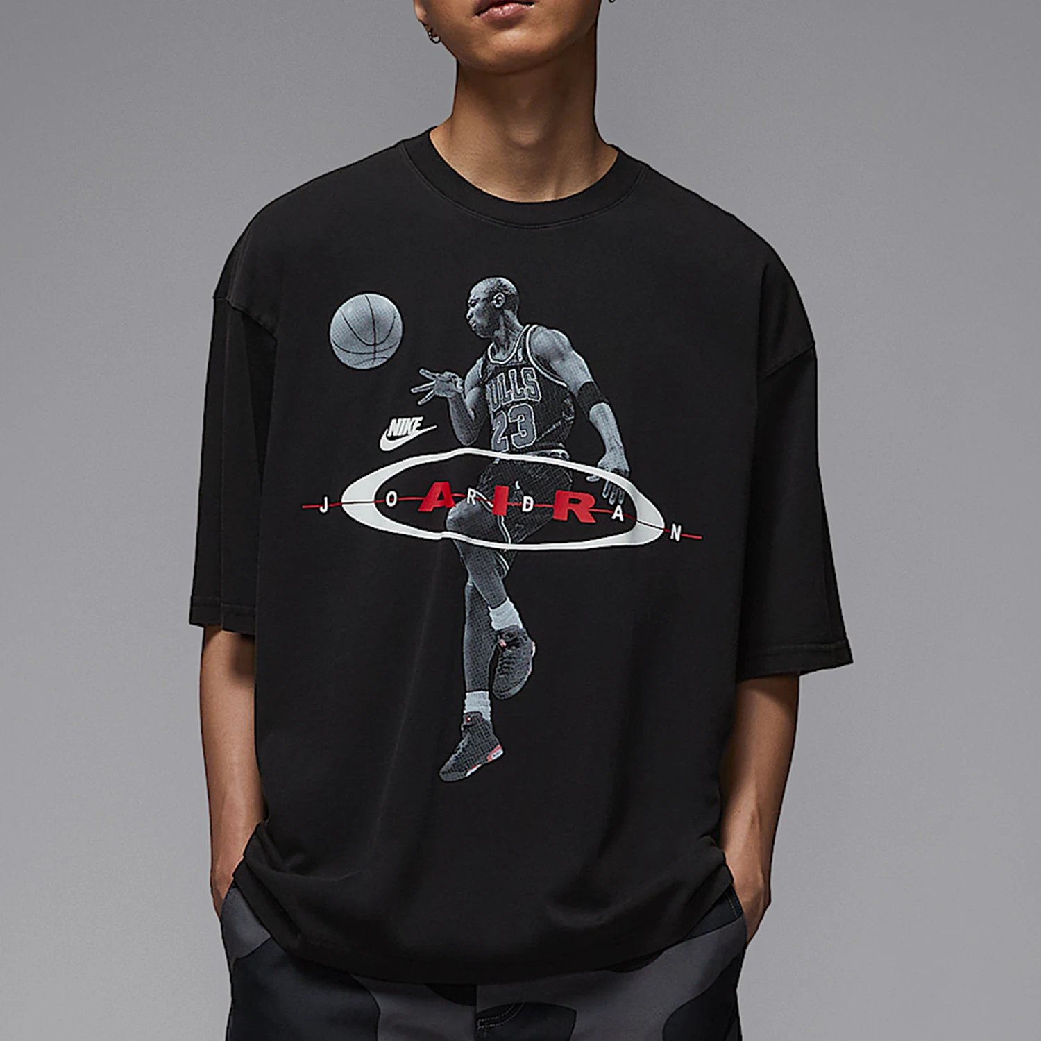 Фото Мужская свободная спортивная футболка Nike Genuine Jordan с принтом в стиле ретро IF1805-010 №2