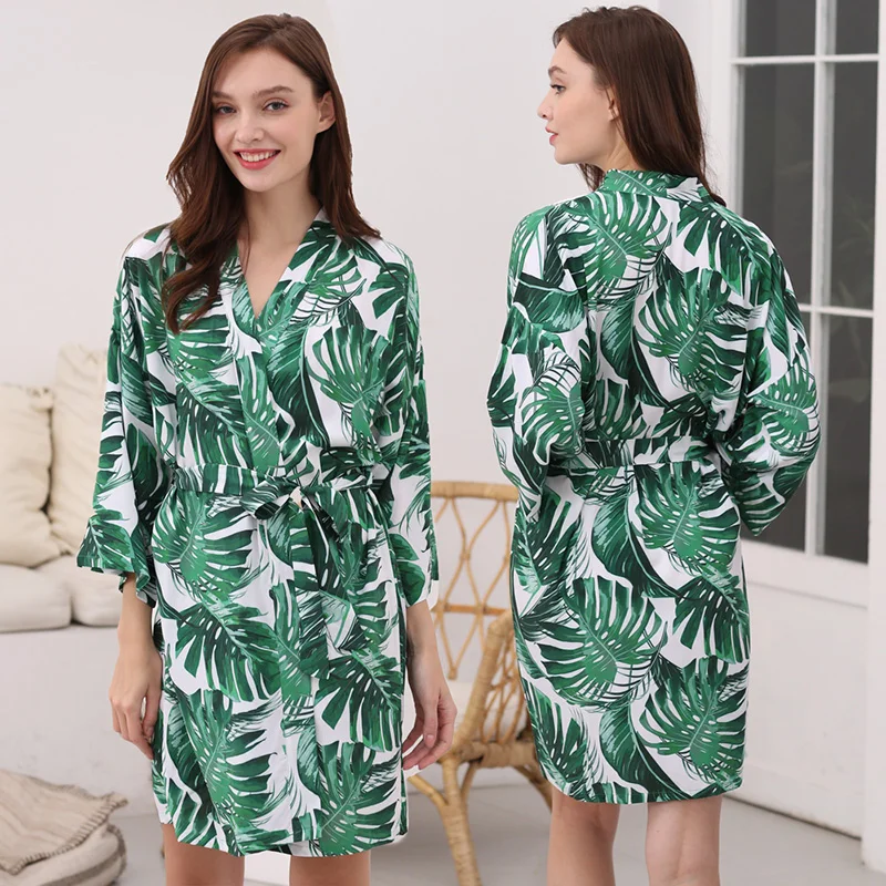 Women Cotton Robes Tropical Leaf Robes Bride Robe Bridal Robes Bridesmaid Robes Wedding Gift Leaf Sleepwear Bathrobe