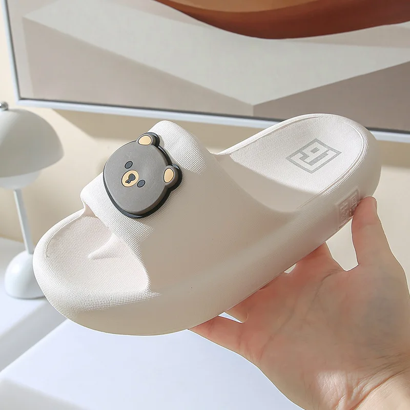 Women Cartoon Slippers Thick Sole Bear Slides Anti-Slip Indoor Bathroom Flip Flops Men Outside Summer Beach Sandals Ladies Shoes