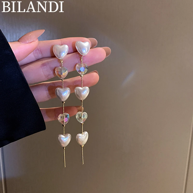

Bilandi S925 needle Women Jewelry Heart Earrings Pretty Design Elegant Temperament Drop Earrings For Women Accessories