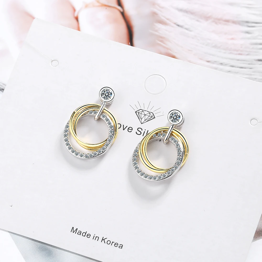 

Todorova Korean Dazzling Full Cubic Zircon Three Circle Stud Earrings For Women Wedding Jewelry Geometric Boucle D'oreille