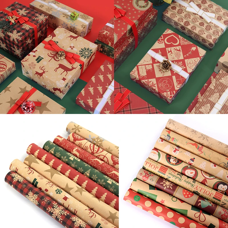 

Рождественская упаковочная бумага для подарков на день рождения, рождественский подарок, упаковочная бумага из крафт-бумаги, пакет «сделай сам», крафт-бумага, новогодний подарок, Декор