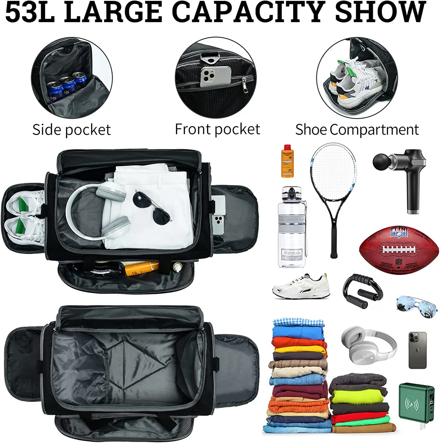 Men Sports Duffle Bag with Shoe Compartment 22 /21.5 Inch Gym Bags for Fitness Training Outdoor IFARADAY