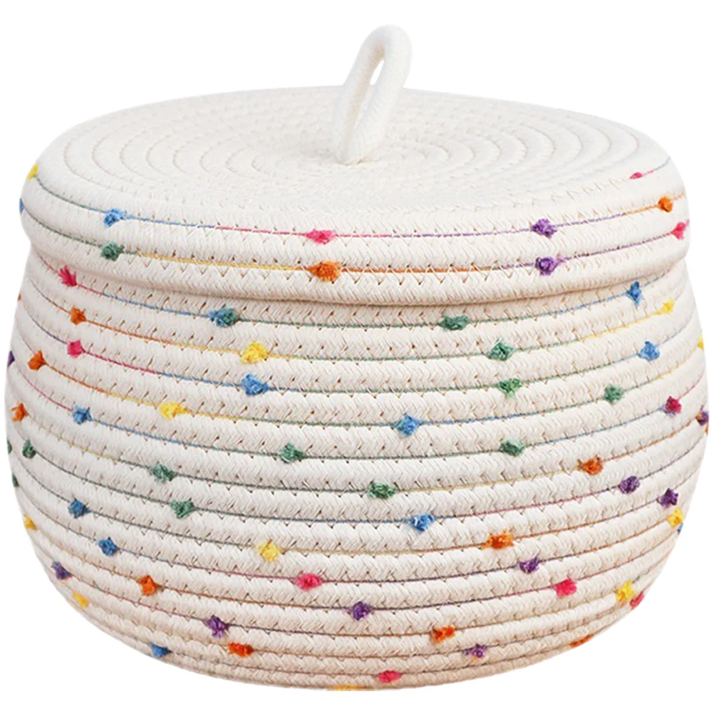 

Woven Blanket Rope Storage Basket Small Snack Toy Baskets Finishing Sundries Holder Cotton Makeup Brush
