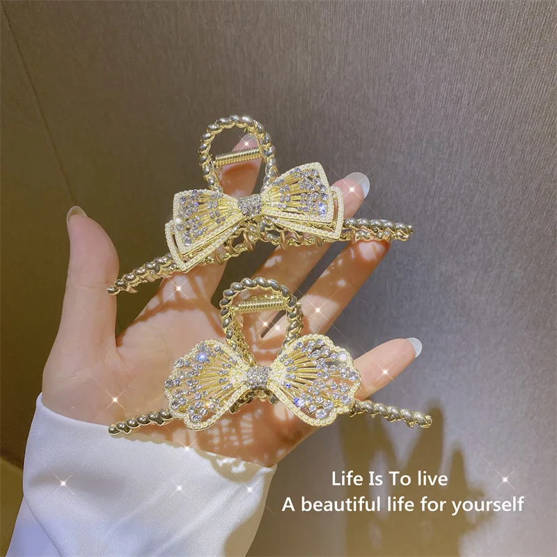 

2022n Hairclip Diamond Bow Hair Clip Hair Claws Large Head Shark Catch Hair Clip Female Hair Accessories Hair Bows Hair Clip
