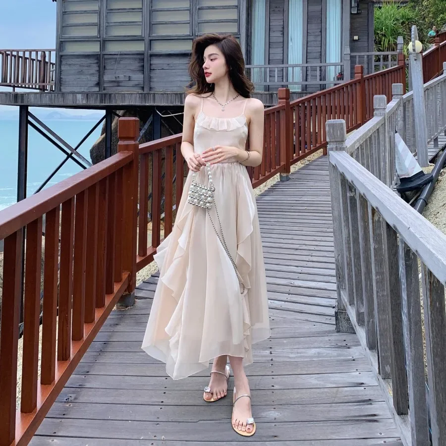 Новое летнее женское платье элегантный дизайн чувственное платье-майка с рюшами