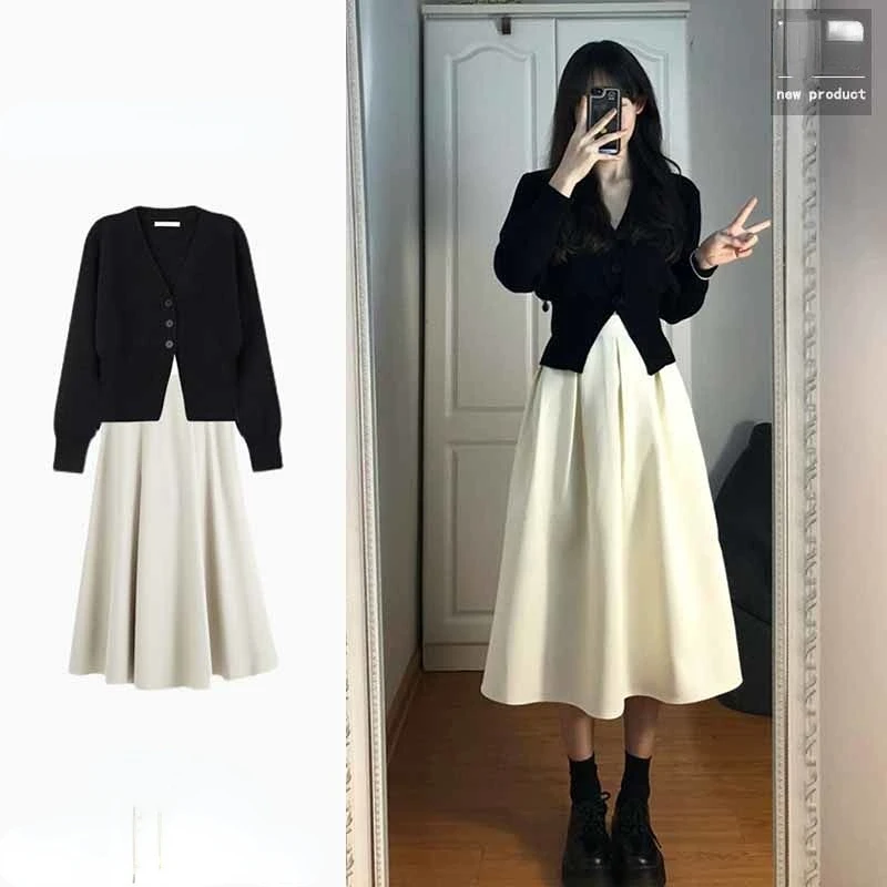 

2023 New Early Autumn Women's Senior Sense of Imperial Fashion Sweater + Half-body Skirt Two-piece Suit