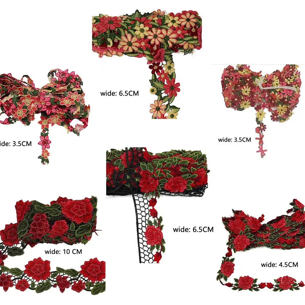 

9 Yards Lace Trim Flower Embroidered Ribbon Fabric Needlework Patches Wedding Dress DIY Curtains Underwear Sewing Lace for Craft