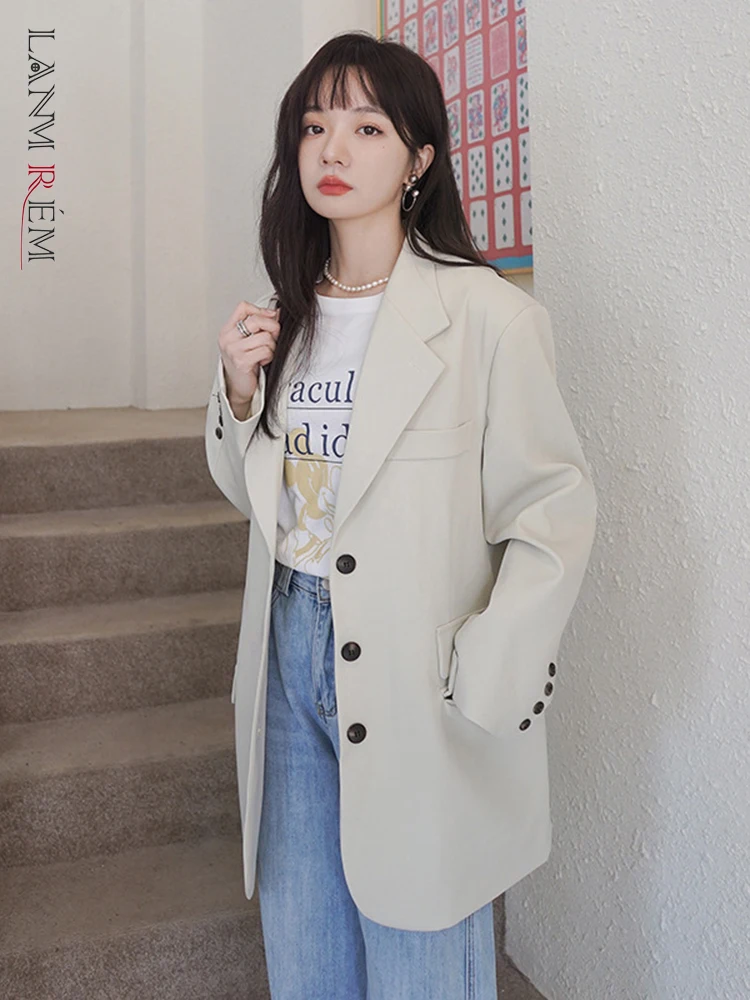 

LANMREM Elegant Blazer Notched Single Breasted Solid Color Loose Coats Office Lady Fashion Blazers 2022 Autumn New 2R4238