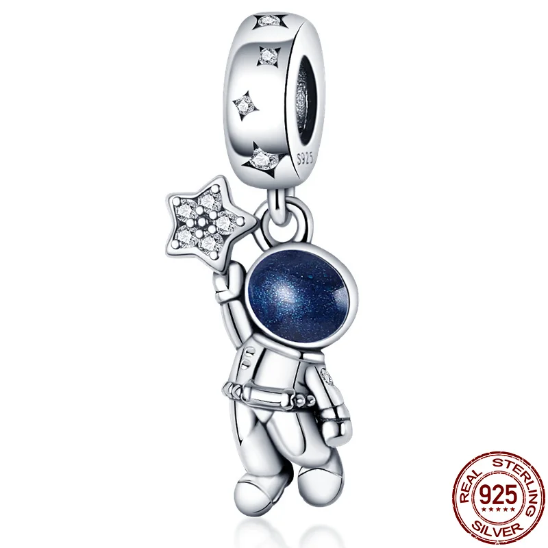 

HOT SALE 925 Sterling Silver Traveling to the Galaxy Astronaut Charm Bead Fit Original Pandora Bracelet Pendant Necklace Jewelry