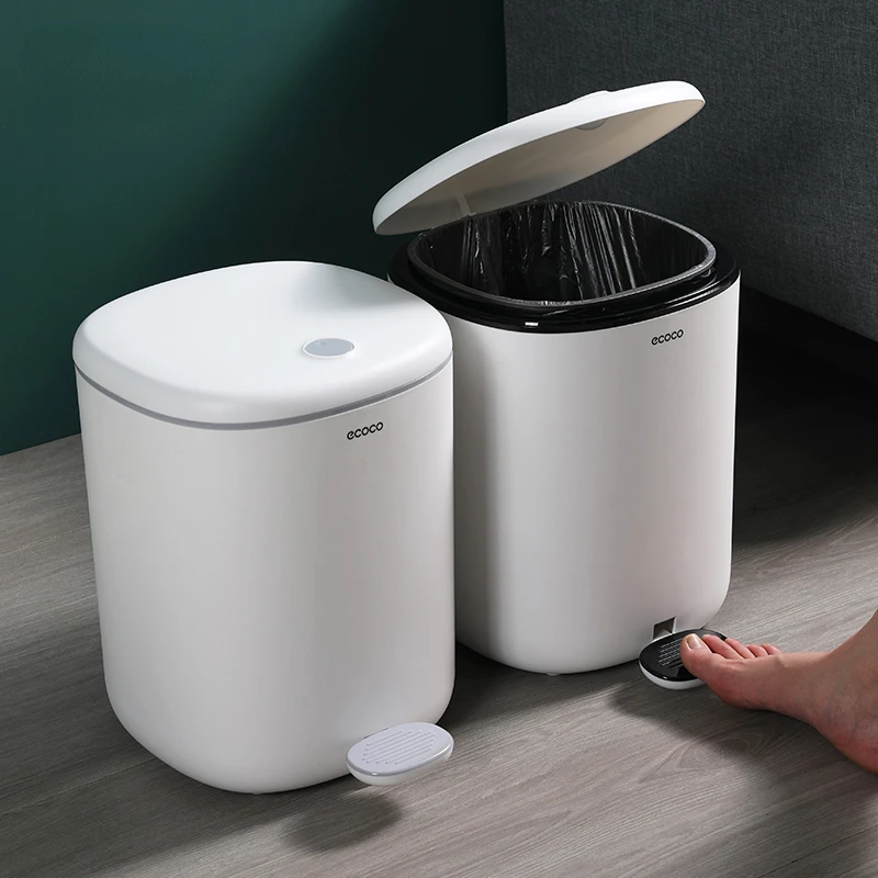 

White Garbage Can Waste Bin Living Room Modern Simple Press Waterproof Nordic Cute Trash Can with Lid Bathroom maison Home Items