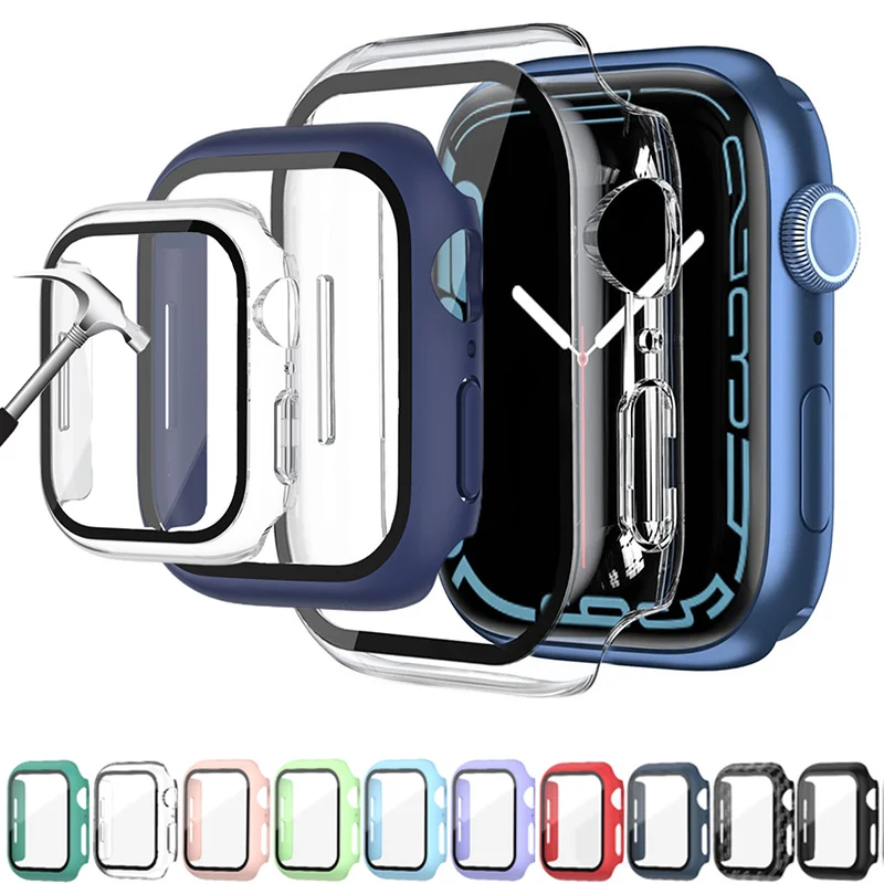 

Glass+Cover For Apple Watch Case 7 8 45mm 41mm 44mm 40mm 42mm 38mm Correa iWatch Accessorie Screen Protector Series 8 SE 4 5 6 3