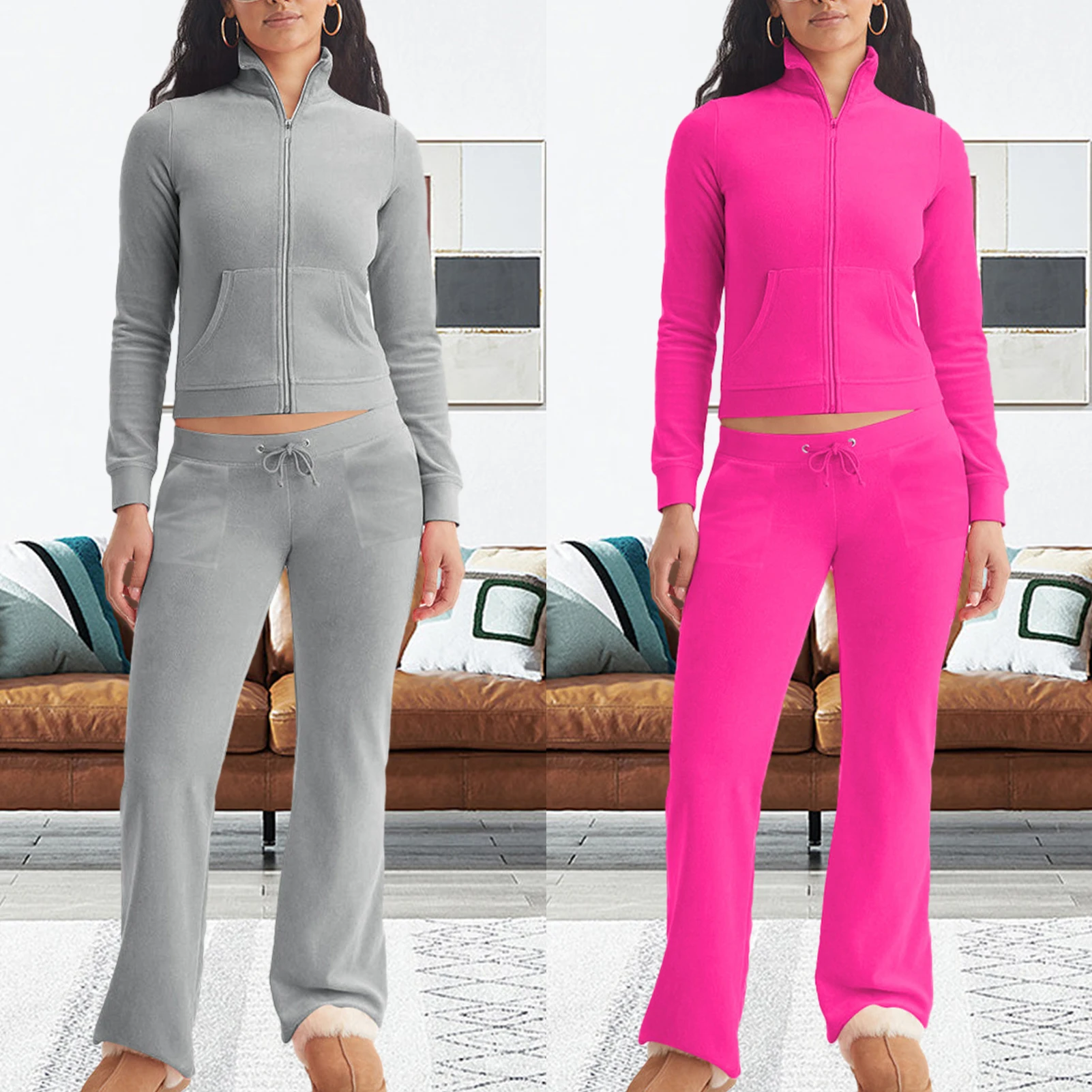 

Женский комплект из 2 предметов, повседневный короткий топ с круглым вырезом и брюки с широкими штанинами, свободный комплект из рубашки и брюк для отдыха, однотонный костюм для бега