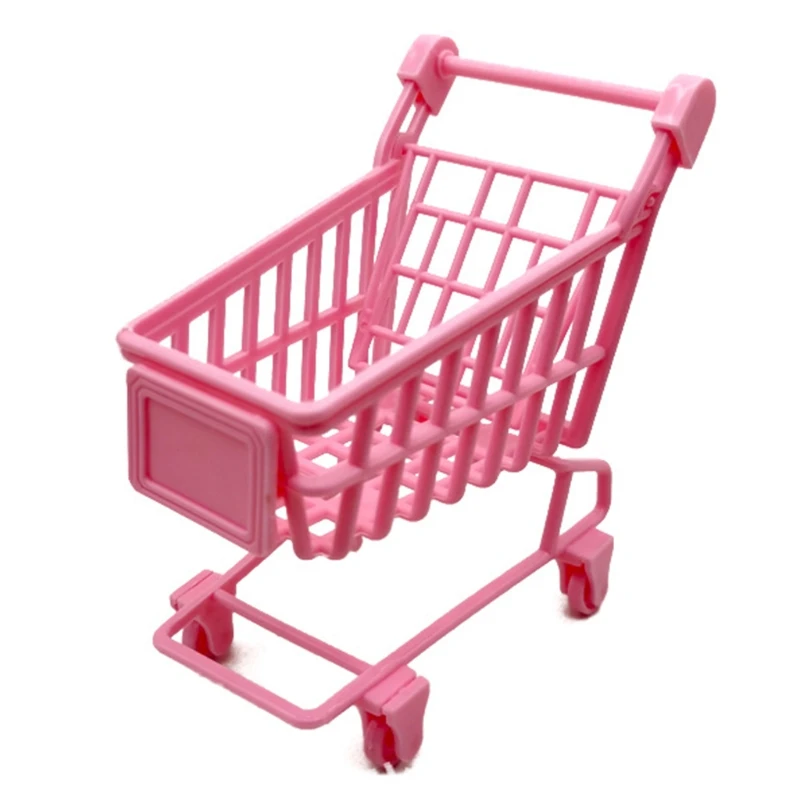 

Toy Model Kit Shopping Trolley Pretend Play Toy Mini Pink Shopping Cart Role Play Accessory for DIY Dollhouse Girls Gift