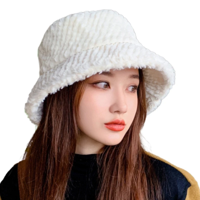 

Casual All-match Basin Hat Warm Pearls Fisherman Hat Fluffy Windproof Winter Adult for Xmas Halloween Party Gathering