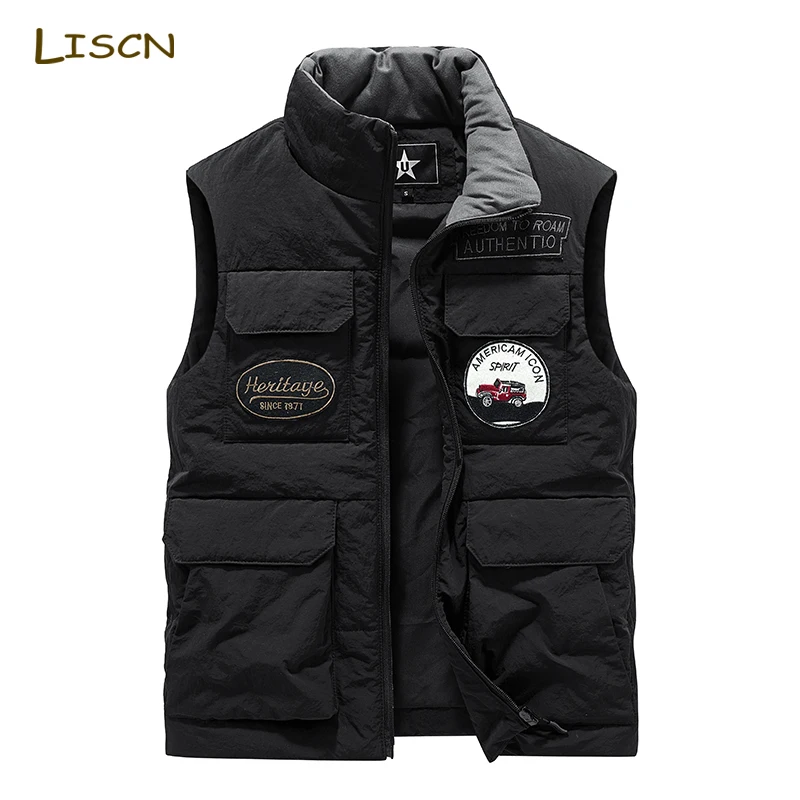 

Мужская зимняя куртка без рукавов, новая мужская сохраняющая тепло флисовая Рабочая Черная куртка без рукавов, ветровка, модная мужская куртка с несколькими карманами