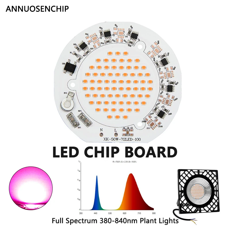 

DIY 50W AC220V LED Chip Aluminum Substrate Light Board Round Diameter 100mm Full Spectrum 380-840nm for Repairs Plant Grow Lamp