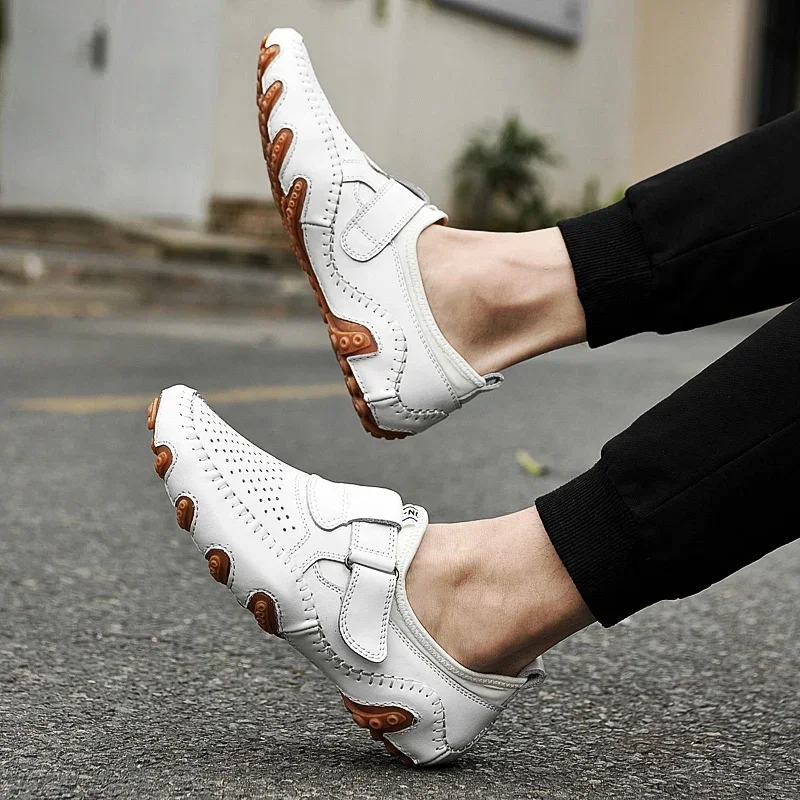 Мужские Дышащие Кожаные Мокасины Повседневная Обувь Без Шнуровки Лоферы Для