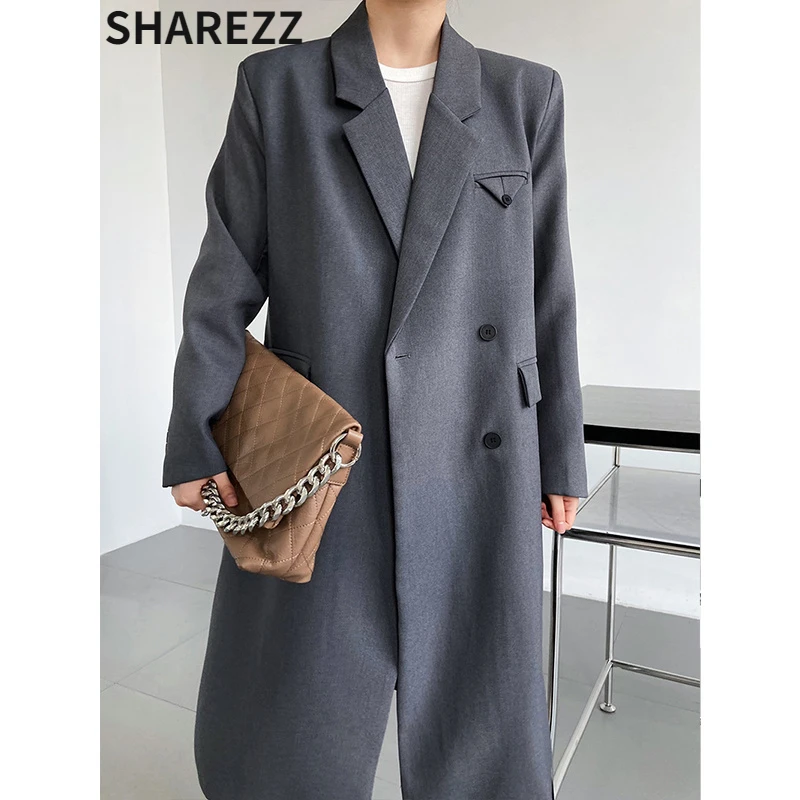

2022 Spring New Long Suit Coat Women's Medium Length Design Blazers Korean High Street British Trench Coat Women