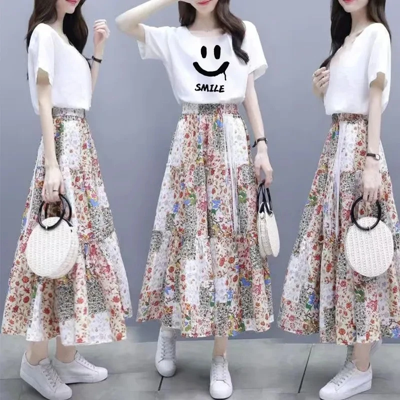 Женский комплект из двух предметов футболка с коротким рукавом и круглым вырезом