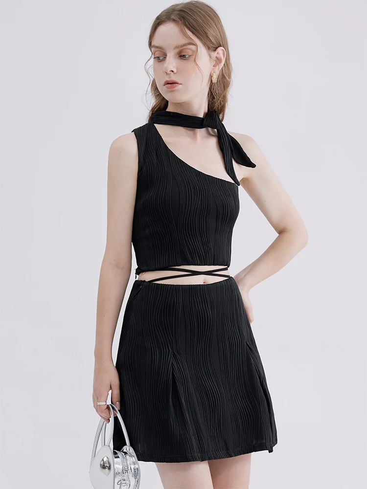 

Black Sexy Bandage Two Piece Sets Women Halter Neck Crop Top Skinny A-line Mini Skirts Suits 2022 Summer Female Club Outfits Y2K