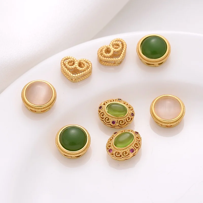 

Dumb gold round cat's eye transfer beads handmade diy bracelets separated beads ancient gold heart jewelry materials.