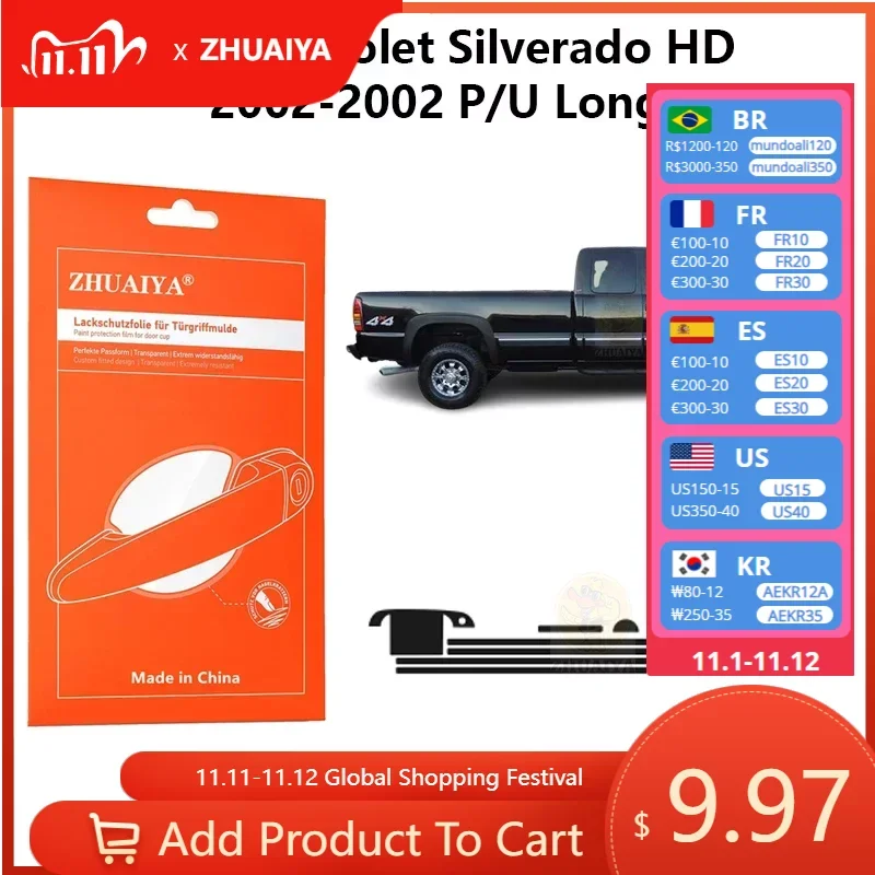 

Защитная пленка ZHUAIYA для красок дверной ручки, ТПУ PPF для Chevrolet Silverado HD 2004-2002 P/U Long