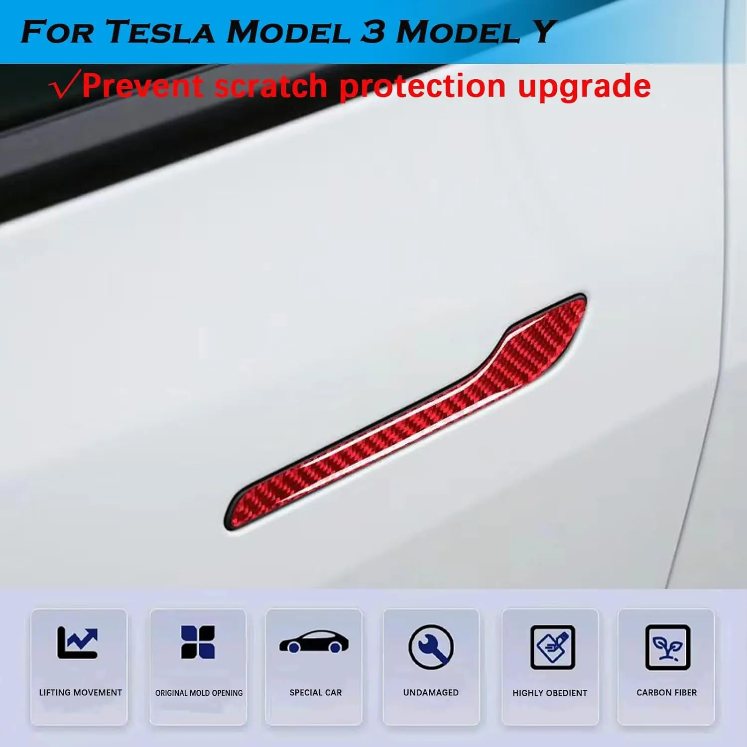 Tesla Model 3 Y Дверная ручка из углеродного волокна Декоративная защитная крышка 4