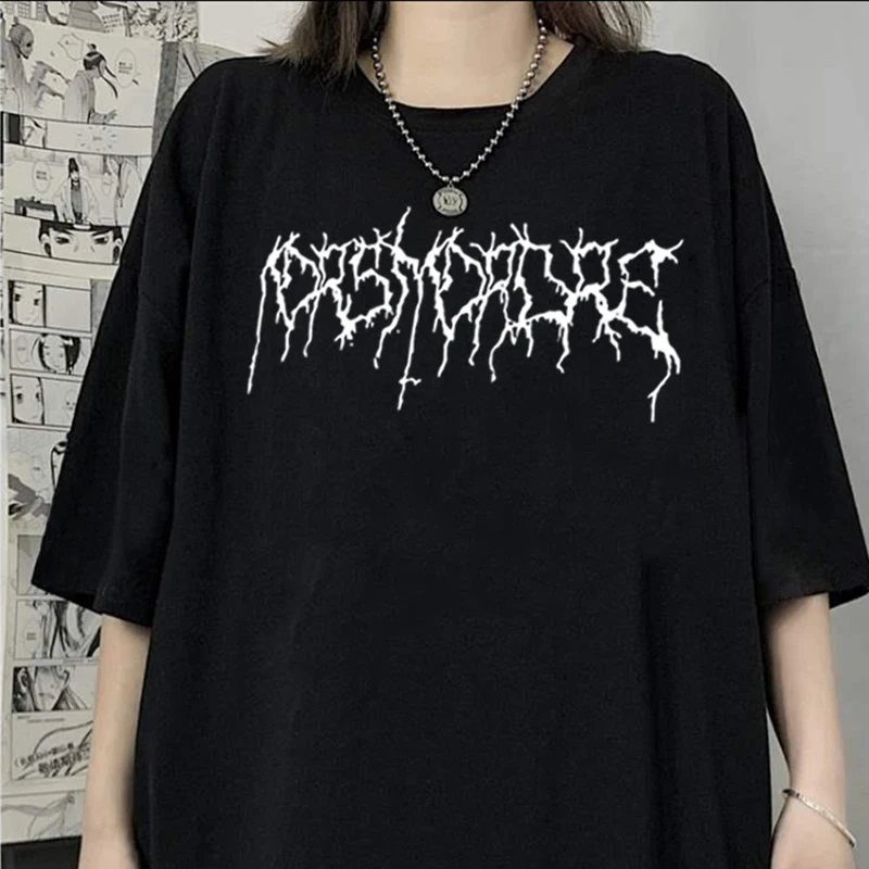 

Harajuku Loose Oversized T Shirt Punk Letter Gothic Print Summer Short Sleeve Women Black Streetwear Vintage Clothing Y2k Tops