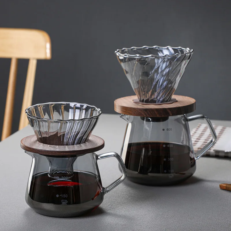 

Glass Coffee Pot Hand Brewed Drip Pour-Over Coffee Specialized V60 Filter Holder Kettle Heat-Resistant Coffee Sharing Pot Set