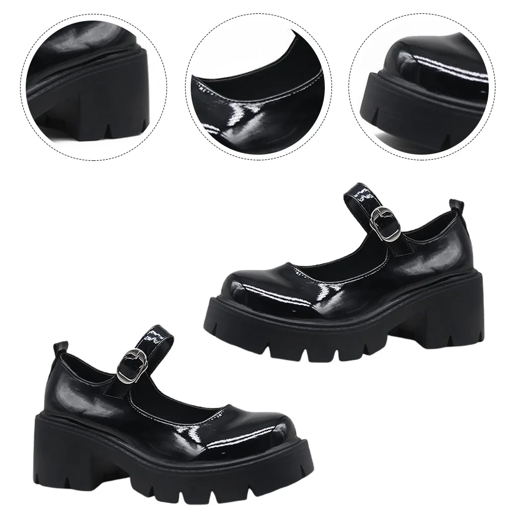 

Platform Shoes Buckle High Heels Office Block Pumps Women Round Head Inside: Spring Chunky