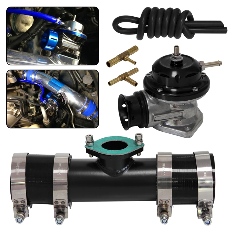 

30PSI Blow Off Valve BOV +Type RS 2.36'' 60mm Flange Pipe Adapter Silicone Hose Kit