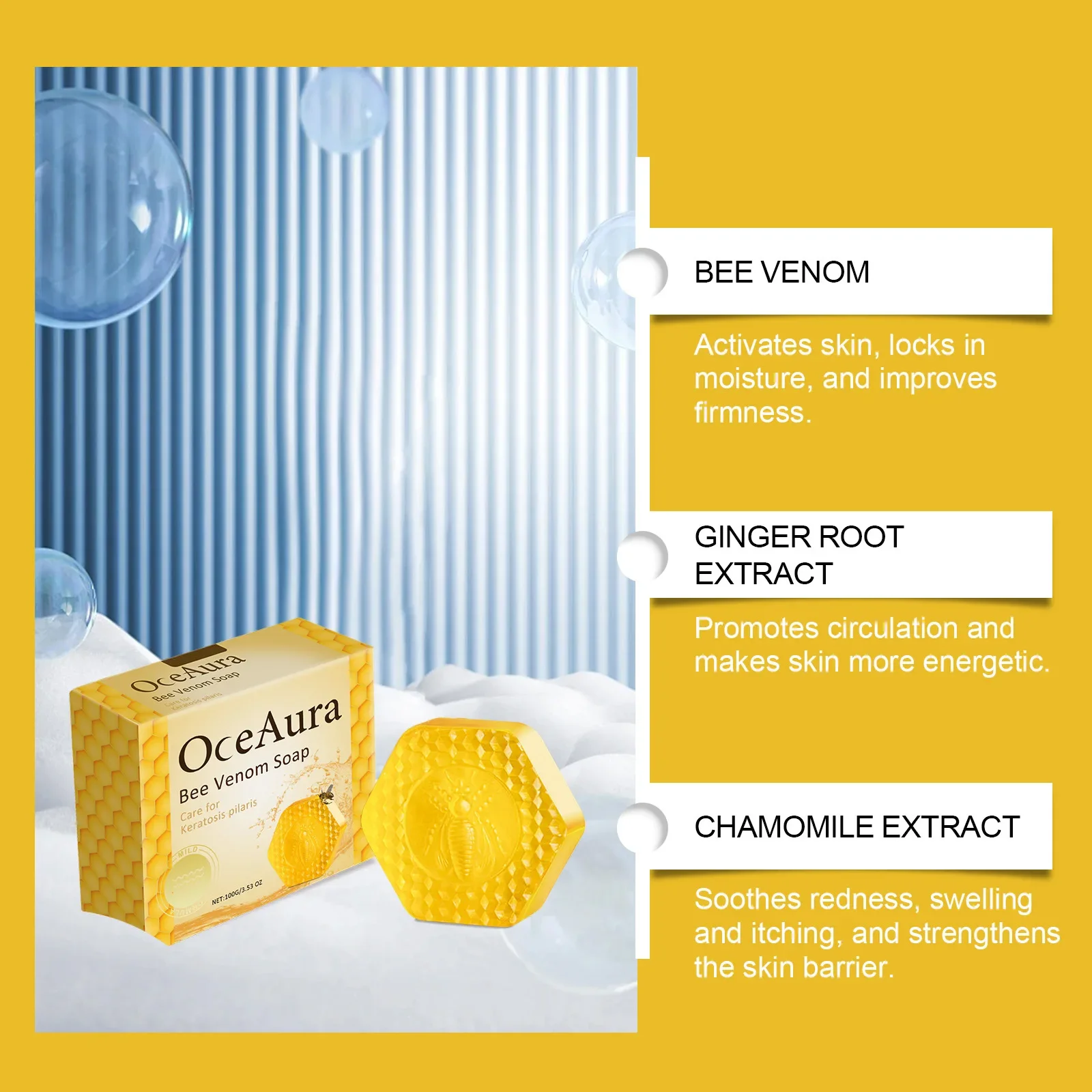 Мыло ручной работы с пчелиным ядом 100 г увлажняющее для ухода за кожей и телом